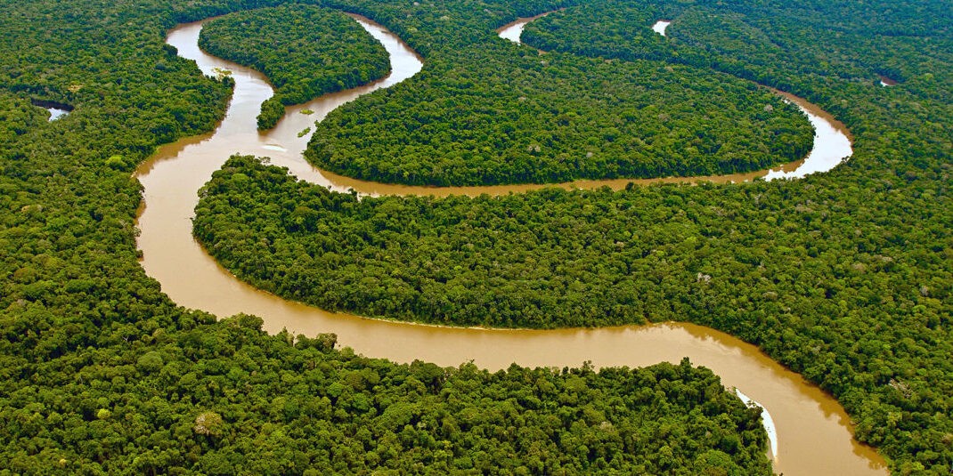Winding river drone view